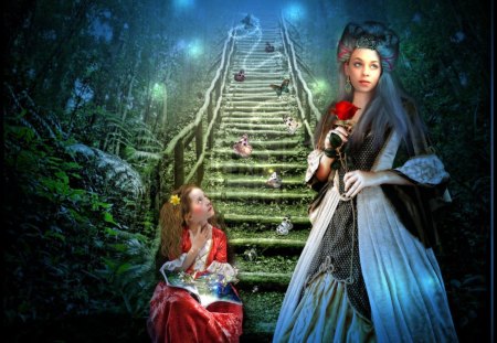 Butterfly Stairs - child, butterfly, lady, fantasy, stairs