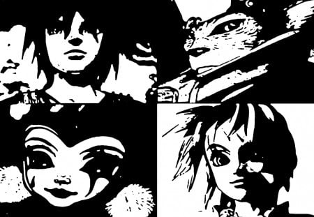 Chrono Cross Main 4 (B&W Stamp) - kid, harle, serge, chrono cross, lynx