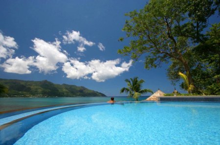 Paradise Swimming Pool Polynesia - resort, beach, ocean, swimming, hotel, pool, paradise, tropical, south, water, polynesia, fiji, blue, sky, holiday, lagoon, pacific, retreat, sea