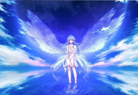 Angel - anime, girl, angel, blue