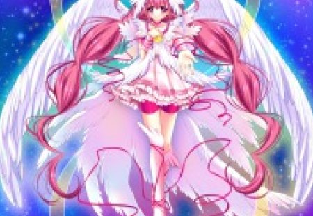 Ultra Cure Happy - sublime, tiara, ribbon, magic, fantasy, miyuki, pink, twin tails, anime, lovely, female, pretty cure, gown, miyuki hoshizora, happy, cute, cure happy, beautiful, hot, girl, abstract, anime girl, wings, elegant, gorgeous, pink hair, feather, pretty, wing, magical girl, beauty, sweet, twintails, dress, royalty, long hair, divine, crown, smile, sexy, star, smile precure, princess, angel