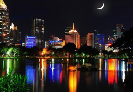 Bangok - bangok, moon, night, tailandia