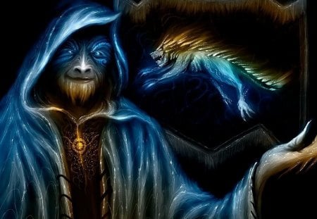 Blue Wizard - dark, fantasy, wizard, blue