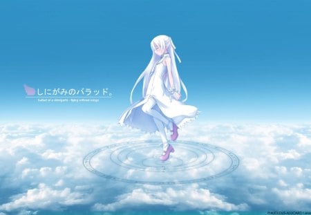 Shinigami no ballad - shinigami no ballad, girl, clouds, long hair, anime, white hair