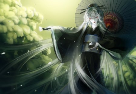 japaniese woman - woman, japaniese clothes, umbrela, anime, kimono