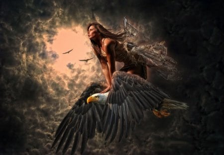 Fly like an Eagle - woman, eagle, fantasy, fly