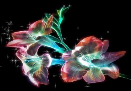 Rainbow Flowers - stars, rainbow, colorful, flowers, fantasy