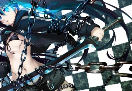 Black Rock Shooter - Checker Board, Blu, Black, Cant think of a fourth, White