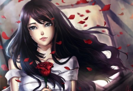 Suzy Miss a Touch - roses, girl, hair, anime, cute