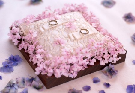 Flower and rings - ring, decoration, petals, pink, flowers