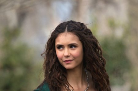 Nina Dobrev - tv series, girl, beauty, actress, vampire diaries, nina dobrev, green dress, woman, movie