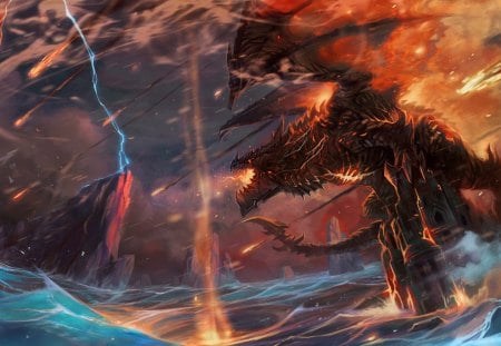 The Deadly Dragon - lightening, dragon, dark, fire