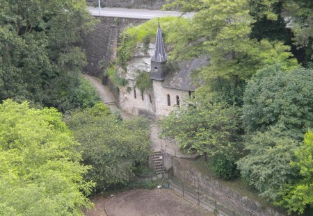 Luxembourg chapel inside the rocks1 - ancient, monuments, chapel, religious