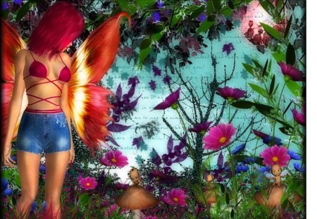 Fairy - flowers, abstract, fantasy, butterfly, fairy