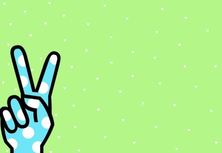 Spotted Peace - light blue, sign, hand, green background, peace, spots