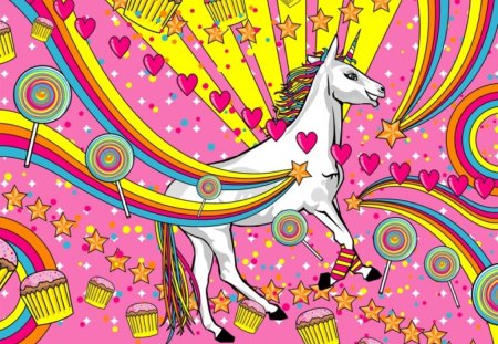 Unicorn - hearts, horn, stars, horse, lollipops, rainbows, cupcakes, unicorn