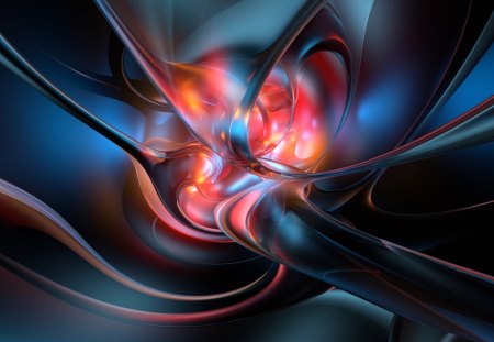 Fiery spooke - beam, abstract, aurora, blue, red, 3d