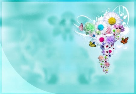 Butterfly Floral (Widescreen) - flowers, butterflies