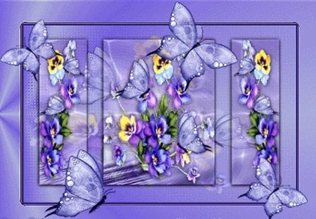 Floral Butterflies - art, flowers, window frame, butterflies