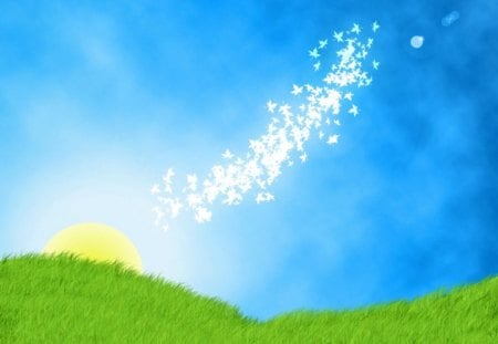 Lands Are Shining - sky, land, splash, shining, 2d, sun