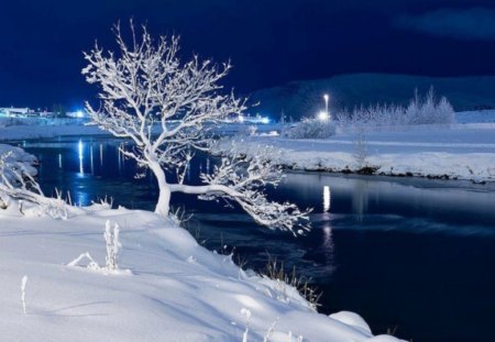 A Cold Night - river, cold, night, winter