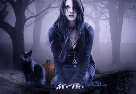 Halloween comes - girl, halloween, fantasy, cat