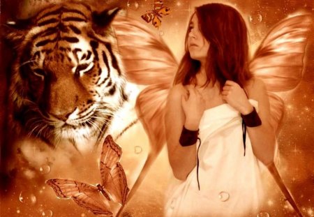 Looking for a Dream - fantasy, angel, tiger, dream