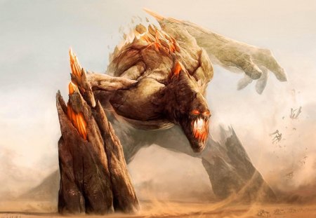 rock creature - creature, widescreen, epic, destruction, rock, demon, dark