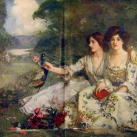 William Mouat Loudan ~ Spring Rose Girls with Peacock 1914