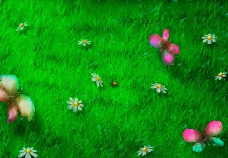 Grass art - butterfly, lawn, summer, flowers, grass, spring