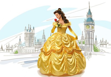 Princess in yellow - princess, fairytale, tale, yellow, castle, dress