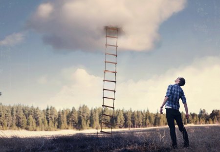 Stairway to heaven - ladder, fun, cloud, stairway, funny, guy