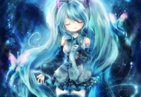 Hatsune Miku - anime, vocaloid, kawaii, female, wing, hatsune miku, long hair, superstar, blue hair, idol, twin tails, anime girl, twintails, hot, singer, girl, miku, diva, wings, butterfly, cute, sexy, vocaloids