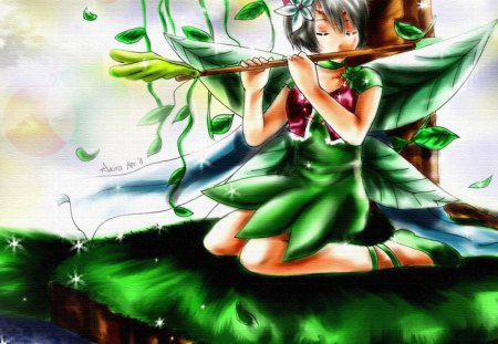 Green Cat Forest - anime, green, forest, cat