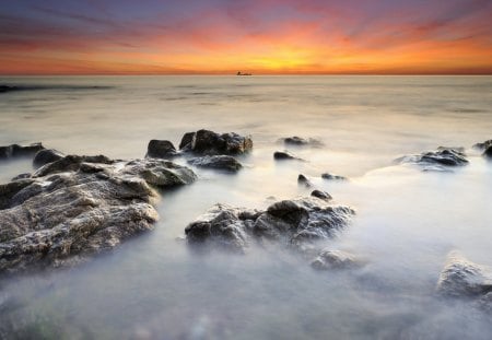 Ocean - sky, ocean, sunset, clouds