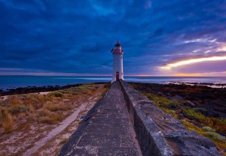 Lighthouse - clouds, sunset, lighthouse, blue, sky