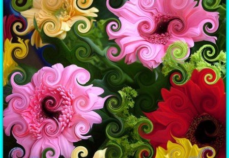 COLOURFUL CURLS - curls, flowers, pretty, colourful