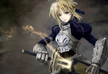 Saber - saber, arturia, anime, female, crown, dress, blonde, grass, blond hair, long hair, armor, king, red, weapon, anime girl, realistic, girl, sword, mantle, blonde hair, flower, knight, cg, arturia pendragon, cute, 3d, fate stay night, blaze, excalibur