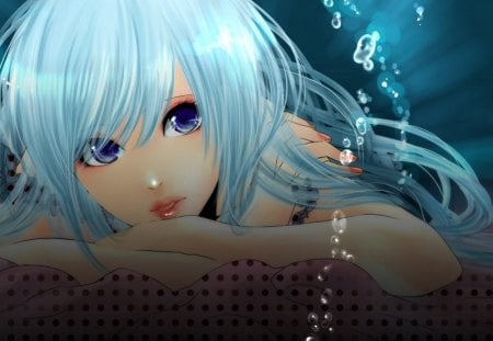 Beauty - beauty, girl, blue eyes, long hair, anime, aqua hair