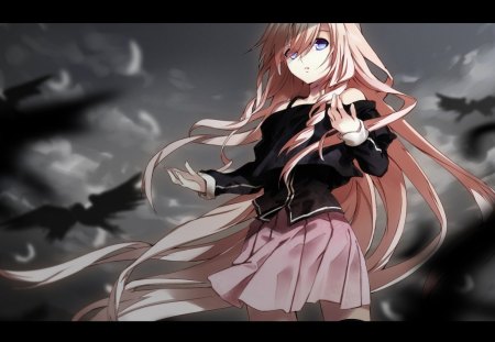 Vocaloid - Vocaloid, anime, Ia, birds, girl, long hair, pink hair, blue eyes