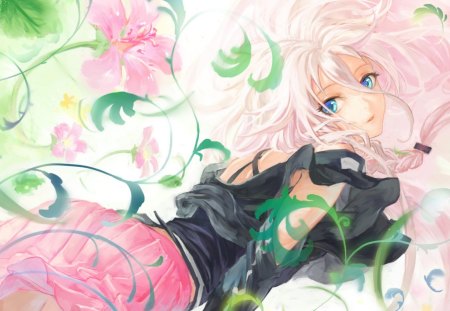 Vocaloid - flowers, Vocaloid, anime, girl, long hair, IA, blue eyes