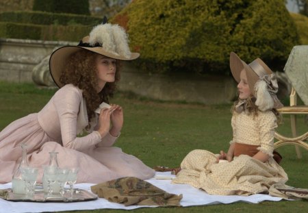 The Duchess - woman, actress, hat, movie, girl, mother, child, the duchess, pink dress, green, keira knightley, grass