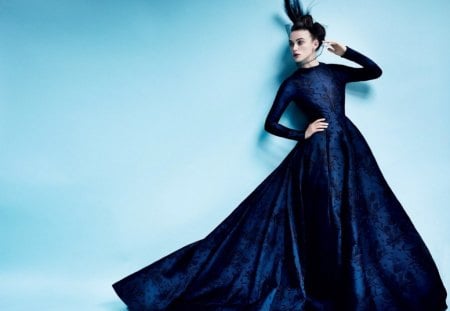 Keira Knightley - model, keira knightley, actress, blue dress, vogue, girl, woman