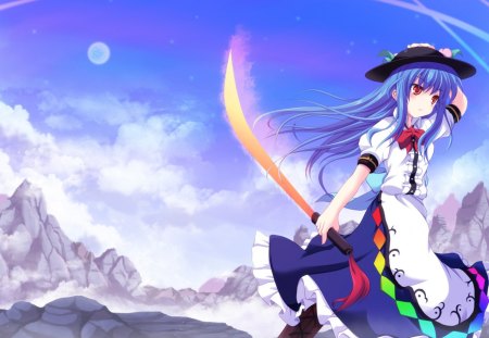 Anime - dress, Anime, swords, sky