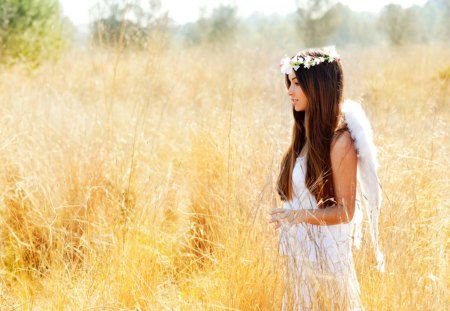 Beautiful Angel - woman, beauty, girl, angel, photography, wings, field, nature, beautiful, brunette