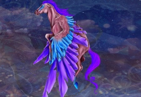 Purple-blue Pegasus drawing~ - purple, horse, blue, pegasus, fantasy