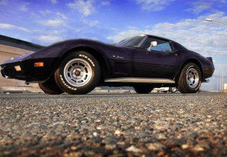 car - black, road, field, car