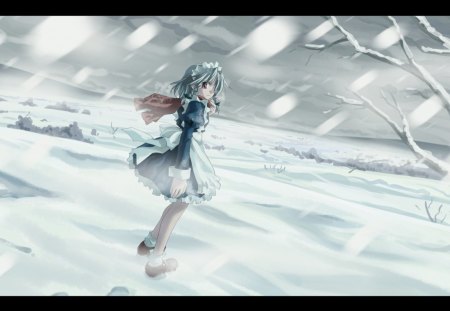 anime touhou - anime, touhou, girl, snow