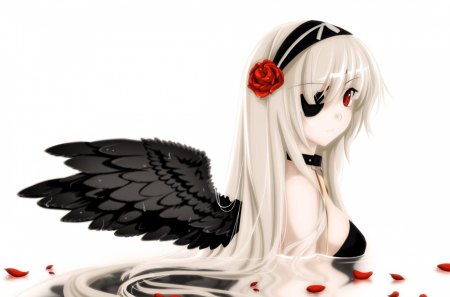 Angel - black, rose, angel, wings