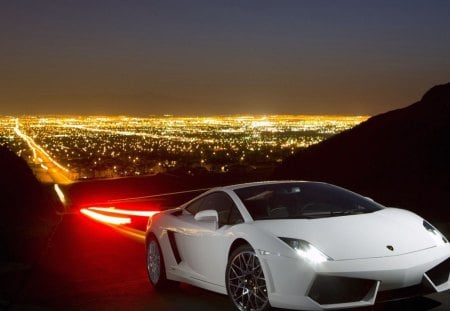 lamborghini - city, road, lamborghini, light